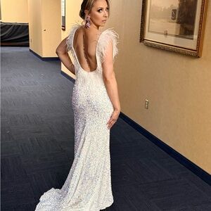 Alyce Paris 61374 - Feathered V-Neck Sheath Classic Prom Gown